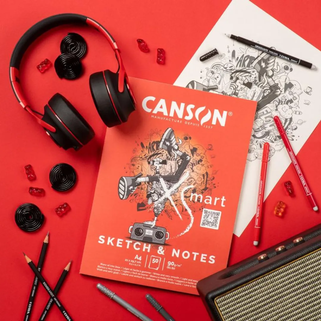 Canson Studieblok A4 Sketch & Notities - 50 Vel - Zwart/Oranje/Wit