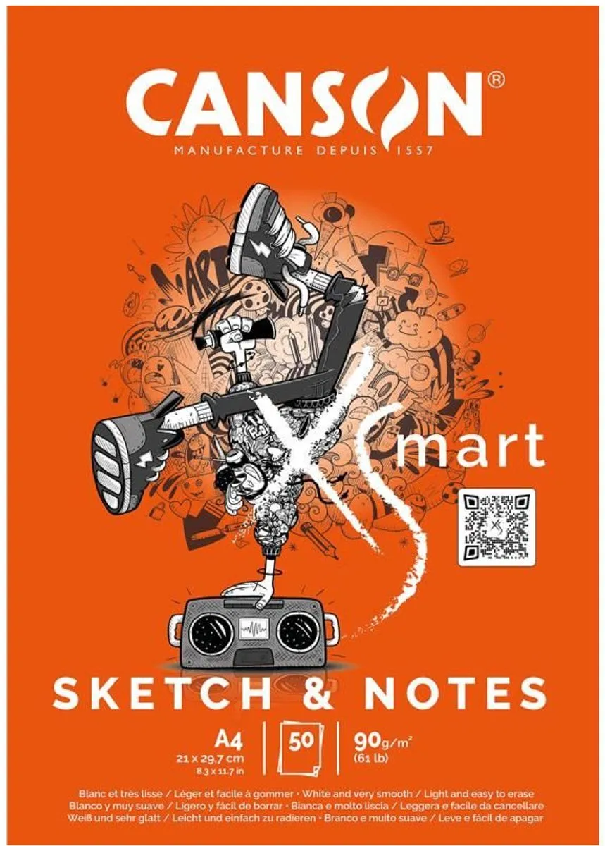 Canson Studieblok A4 Sketch & Notities - 50 Vel - Zwart/Oranje/Wit