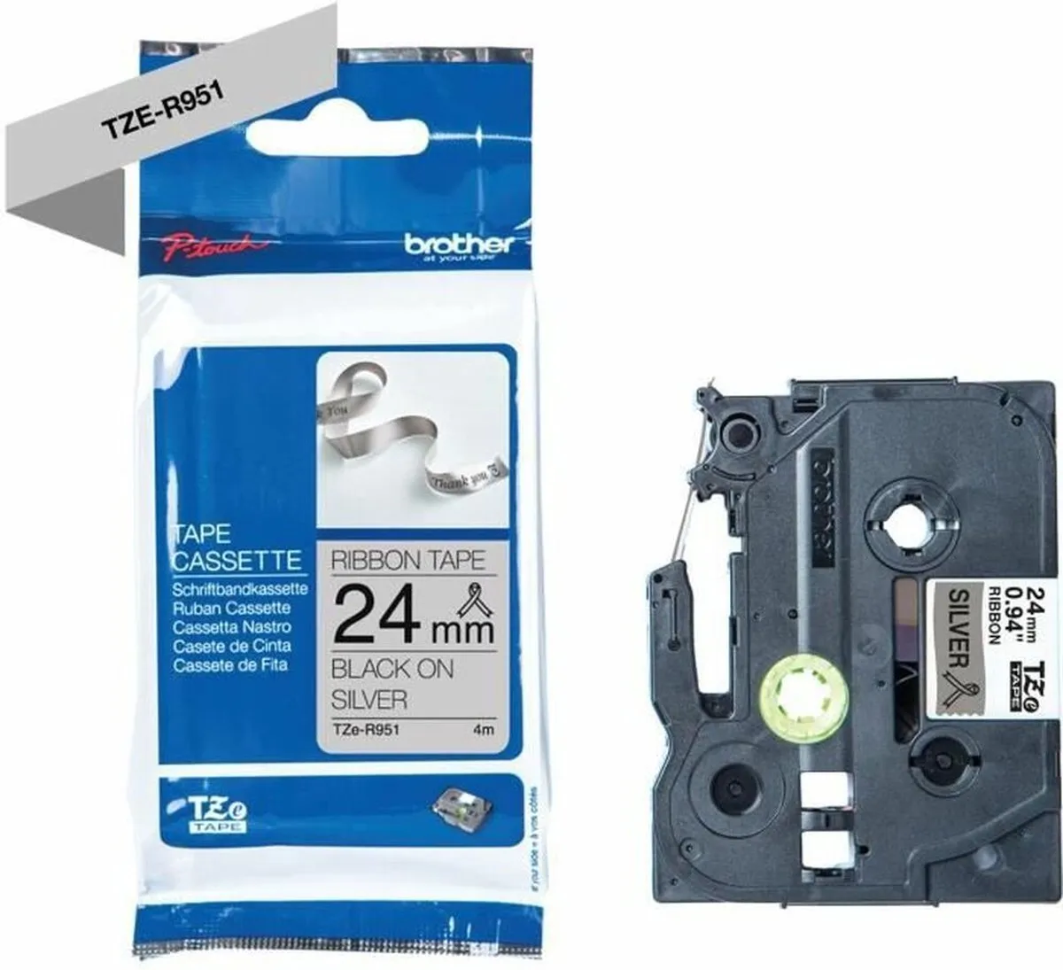 Brother TZE-R951 Laminated Tape - Zilver/Zwart