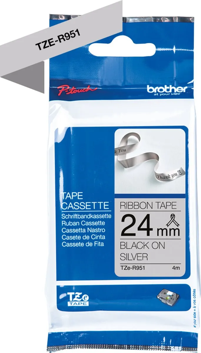 Brother TZE-R951 Laminated Tape - Zilver/Zwart