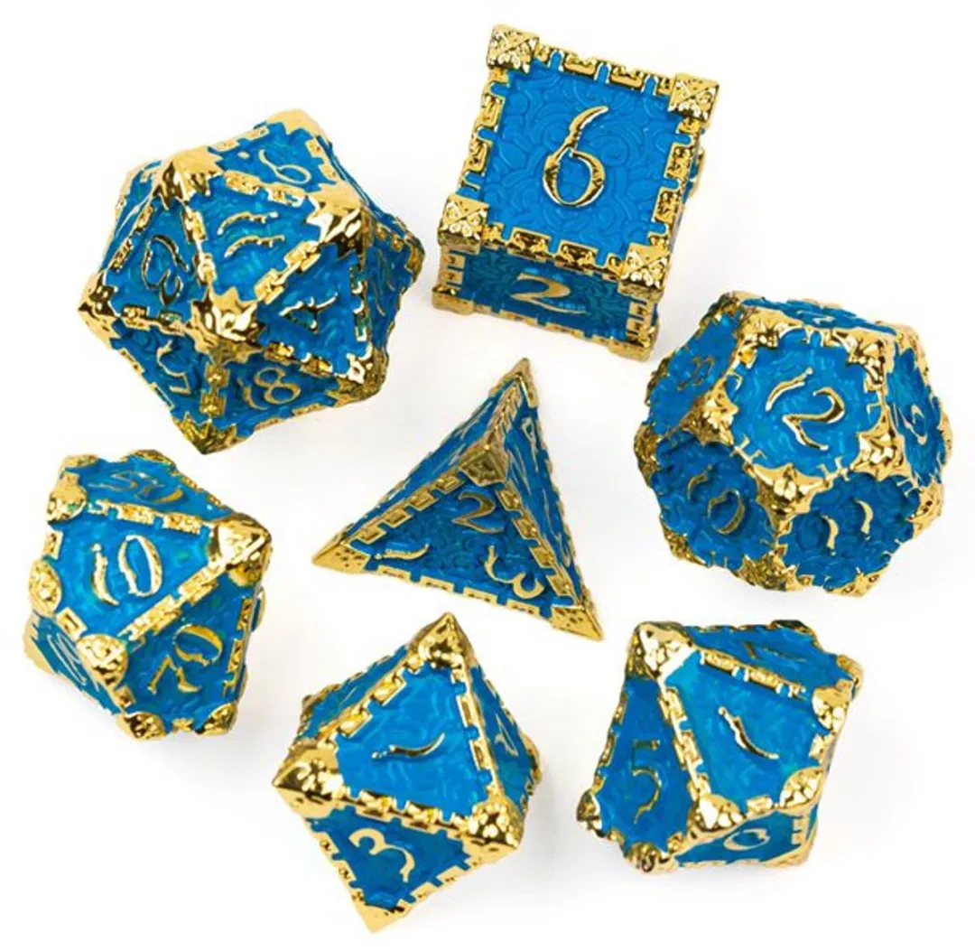 HOT Games Dobbelstenenset Metaal Blauw Goud