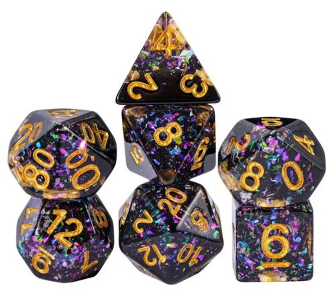 HOT Games Nebula Glitter Dobbelstenen Set 7-delig - Paars Transparant