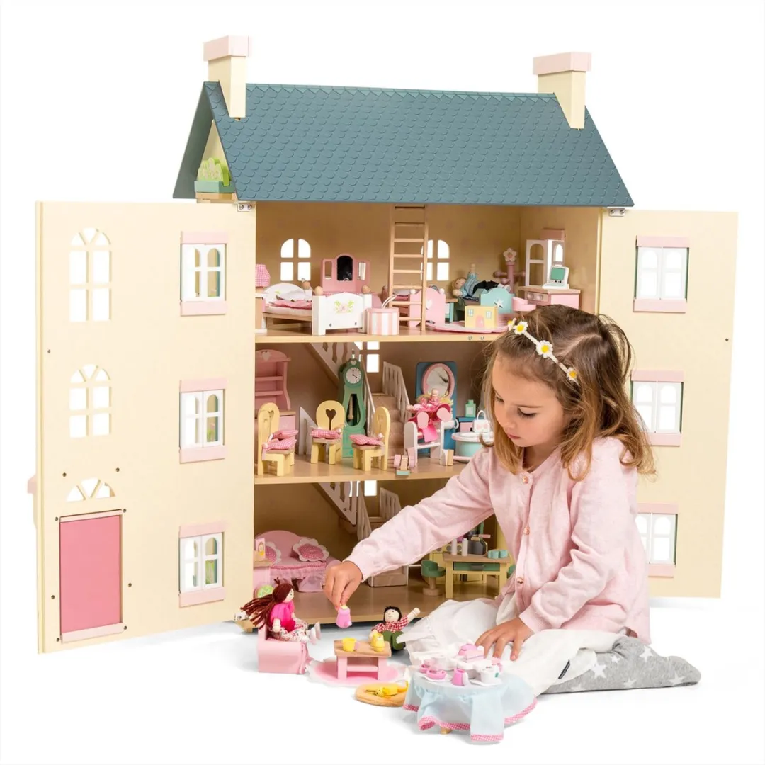Letoyvan Cherry Tree Hall Poppenhuis 4 Verdiepingen - Beige/Blauw