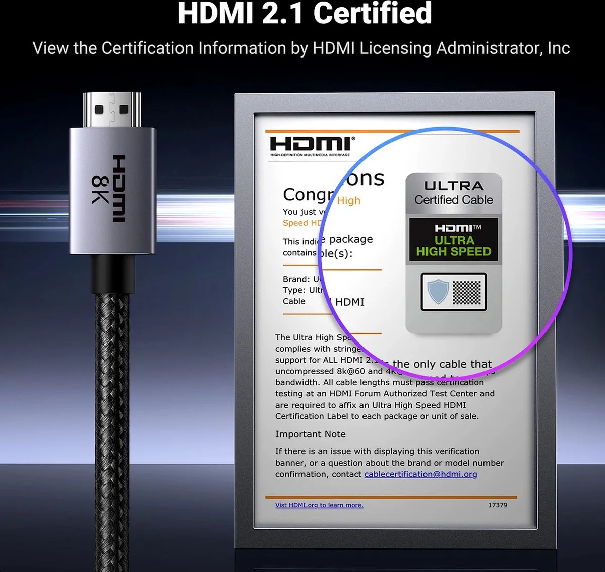 Ugreen HD171 HDMI 2.1 Kabel 8K - 2m - Grijs