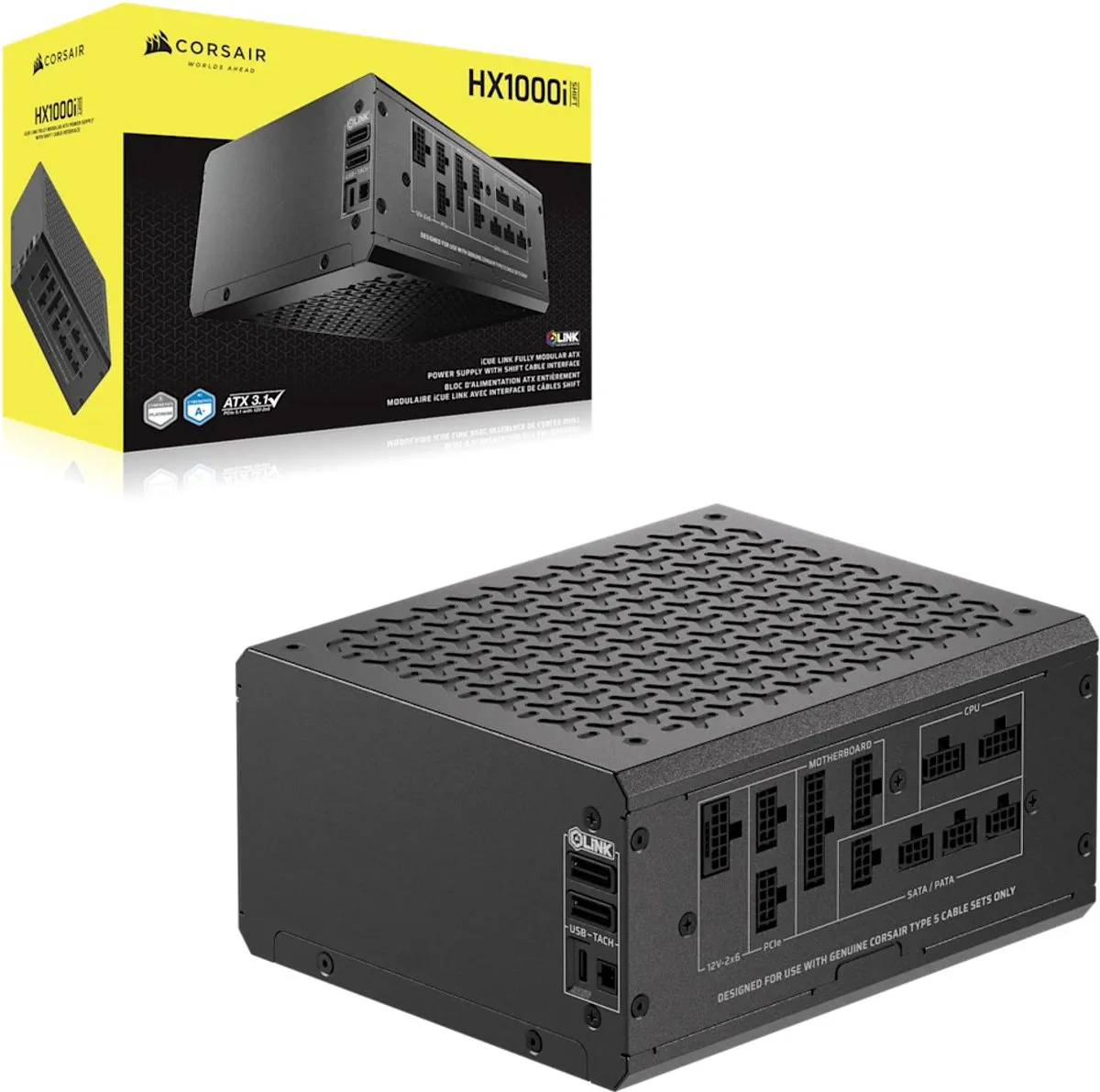 Corsair HX1000I SHIFT Voeding - 1000W - 80 PLUS Platinum - Zwart