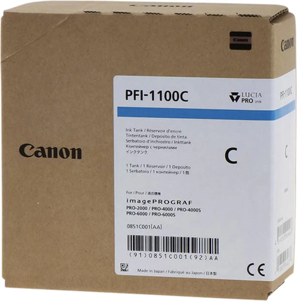 Canon PFI-1100 Cyaan Cartridge 160ml - o.a. imagePROGRAF TM305