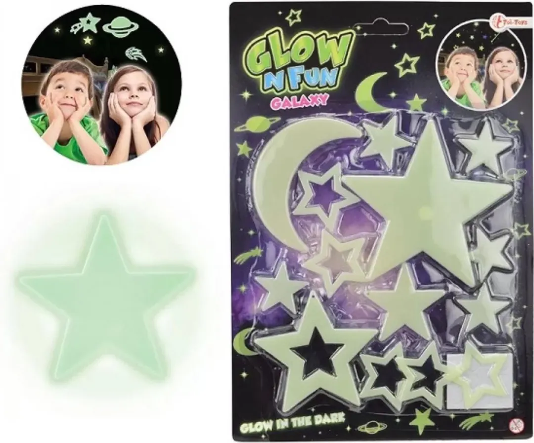 Toi-Toys Glow-in-the-Dark Maan en Sterren Muurdecoratie - Fluor geel