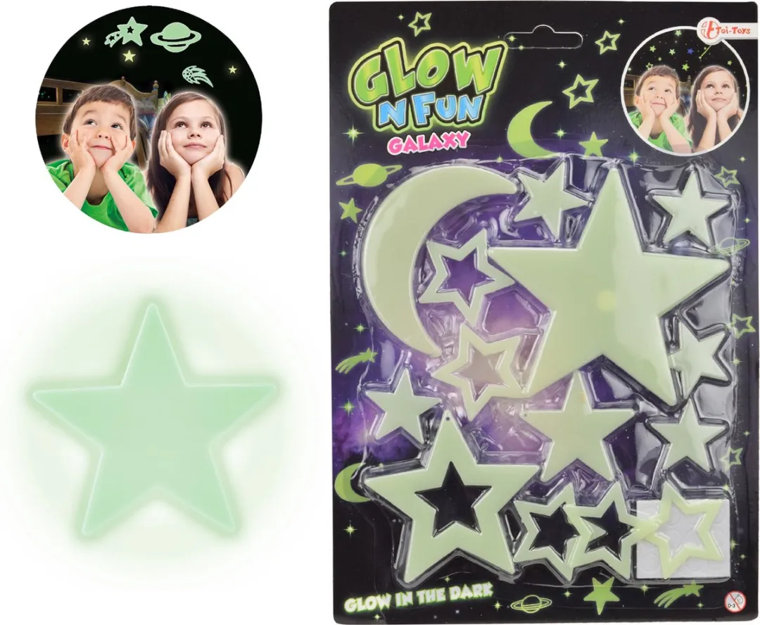 Toi-Toys Glow-in-the-Dark Maan en Sterren Muurdecoratie - Fluor geel