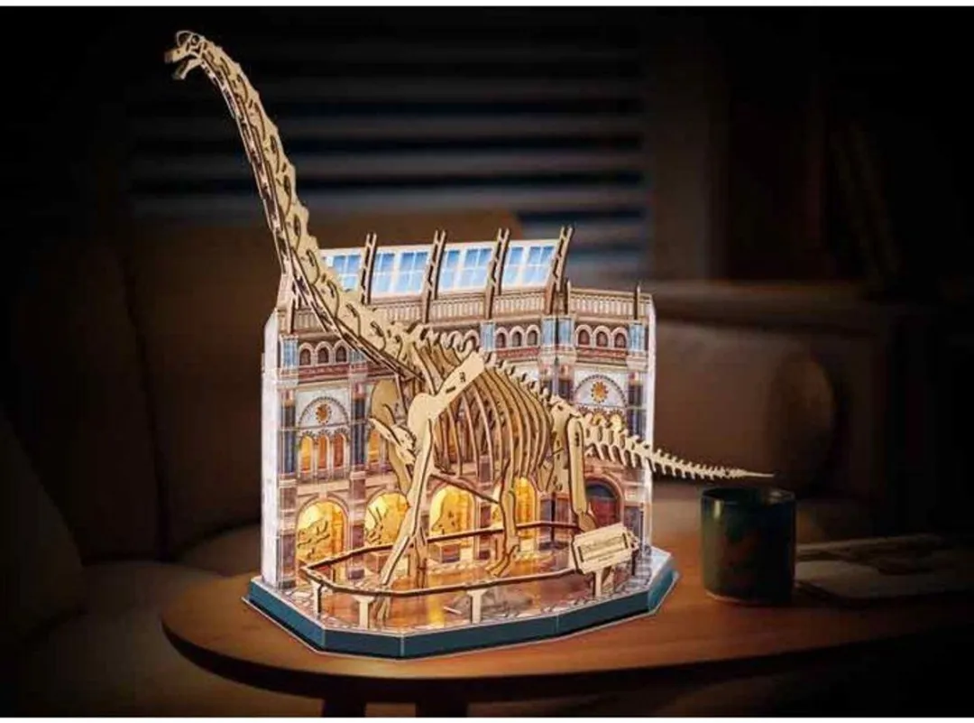 Revell Tiny Adventures Natuurmuseum Brachiosaurus 3D Houten Puzzel - 216 Stuks - LED