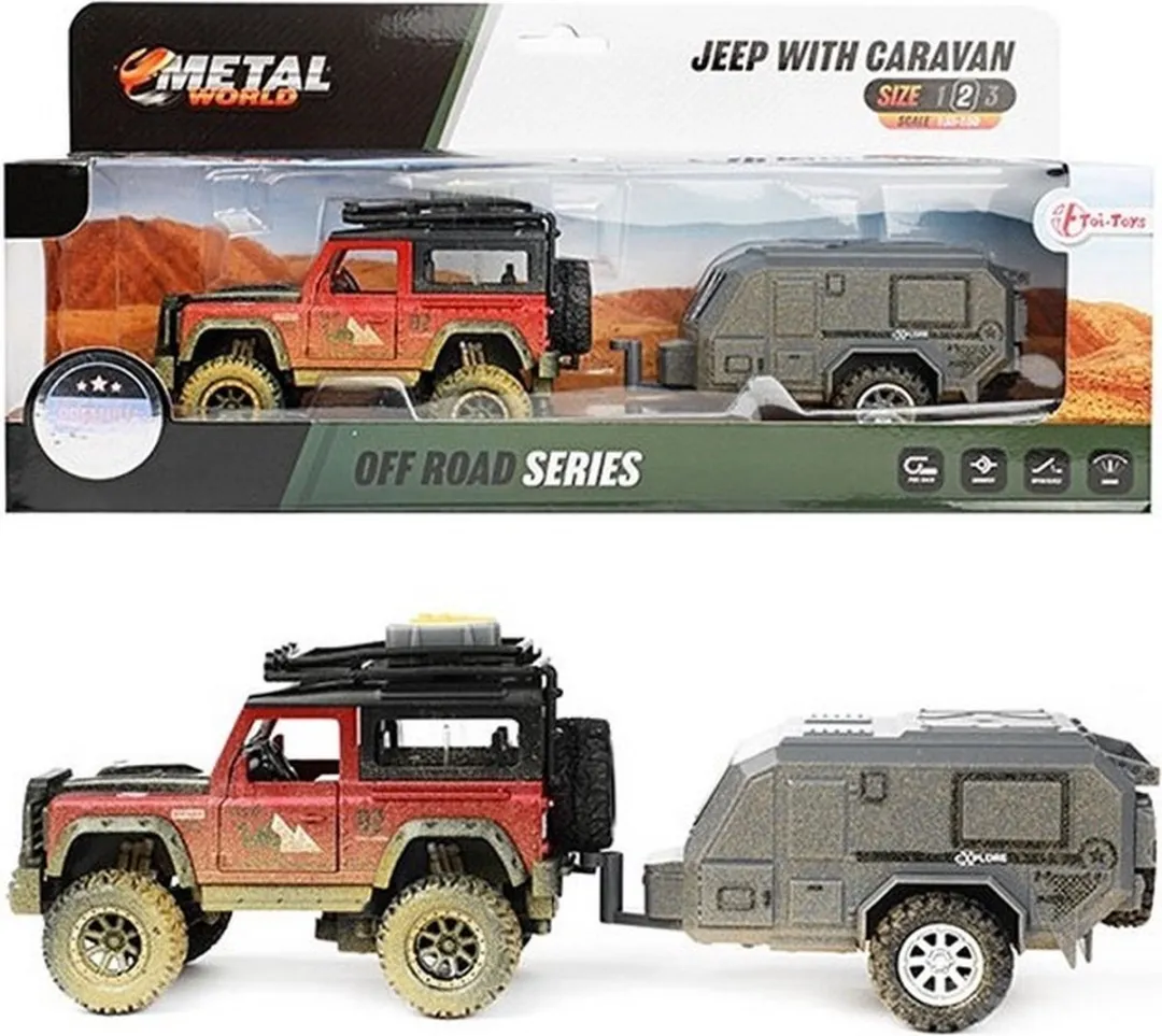 Toi-Toys Jeep Pullback met Caravan 30cm