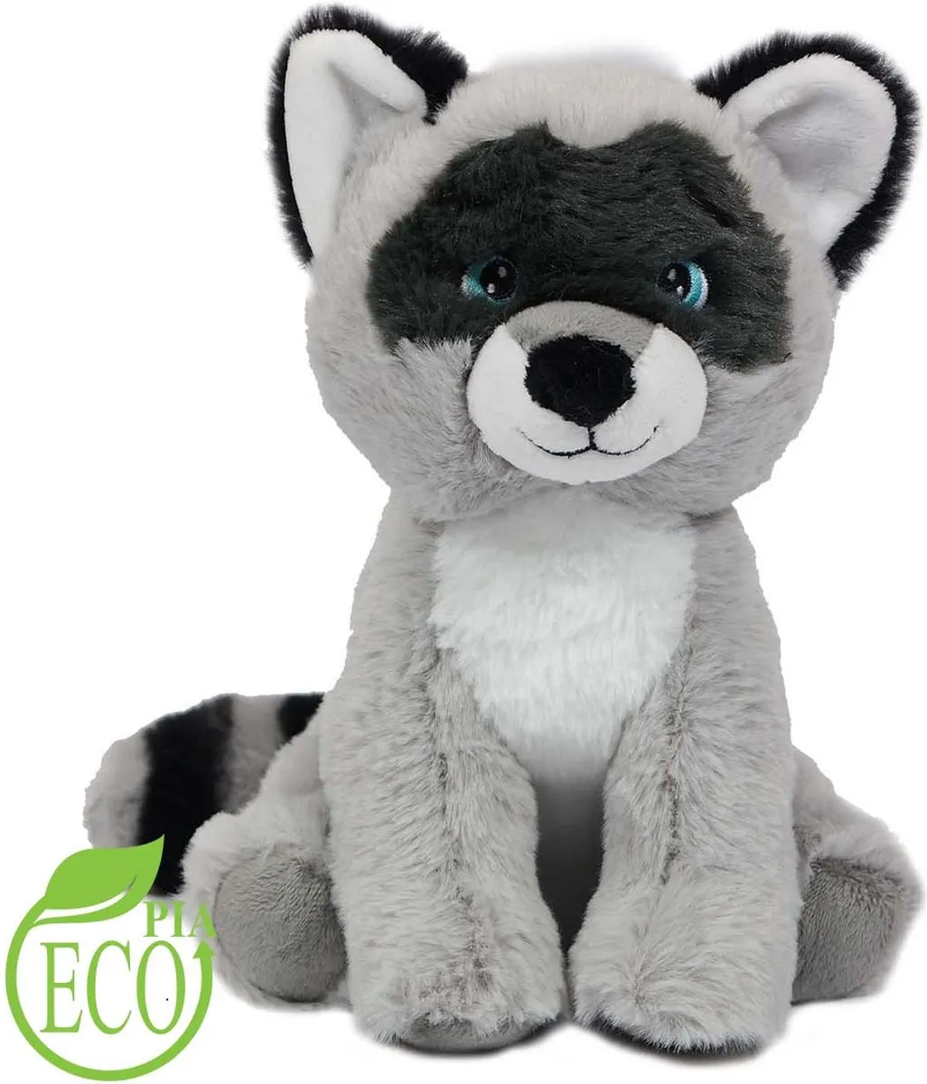 PIA Soft Toys Wasbeer Pluche - 21cm - Grijs/Wit/Zwart