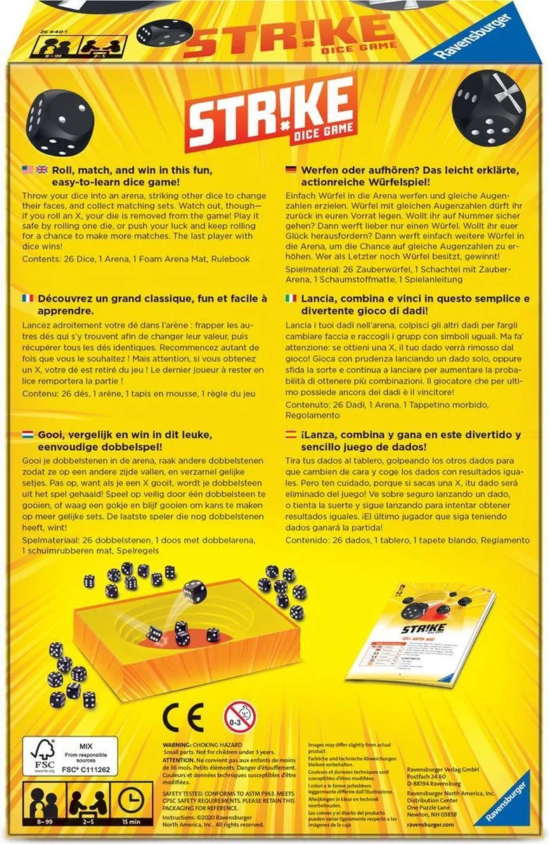 Ravensburger Strike Dobbelsteenspel - 26 Stenen - Multicolor - afbeelding 5 van 6