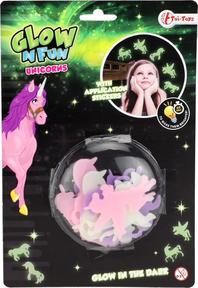 Toi-Toys Glow in the Dark Eenhoorn Stickers - Roze