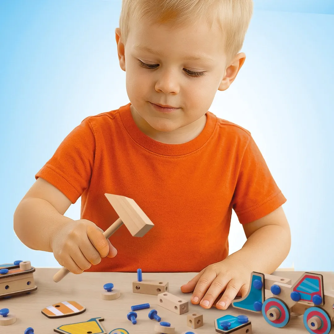 SES Creative BRIX Junior Bouwvoertuigen Hout Knutselset - 46 Stuks - Meerkleurig