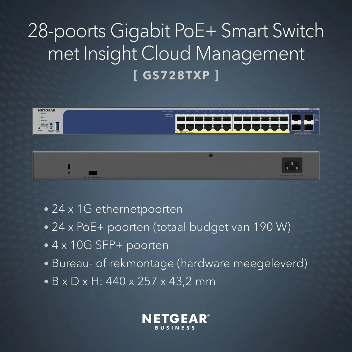 Netgear GS728TXP Smart Managed Switch 24x PoE - 128Gbps - Grijs