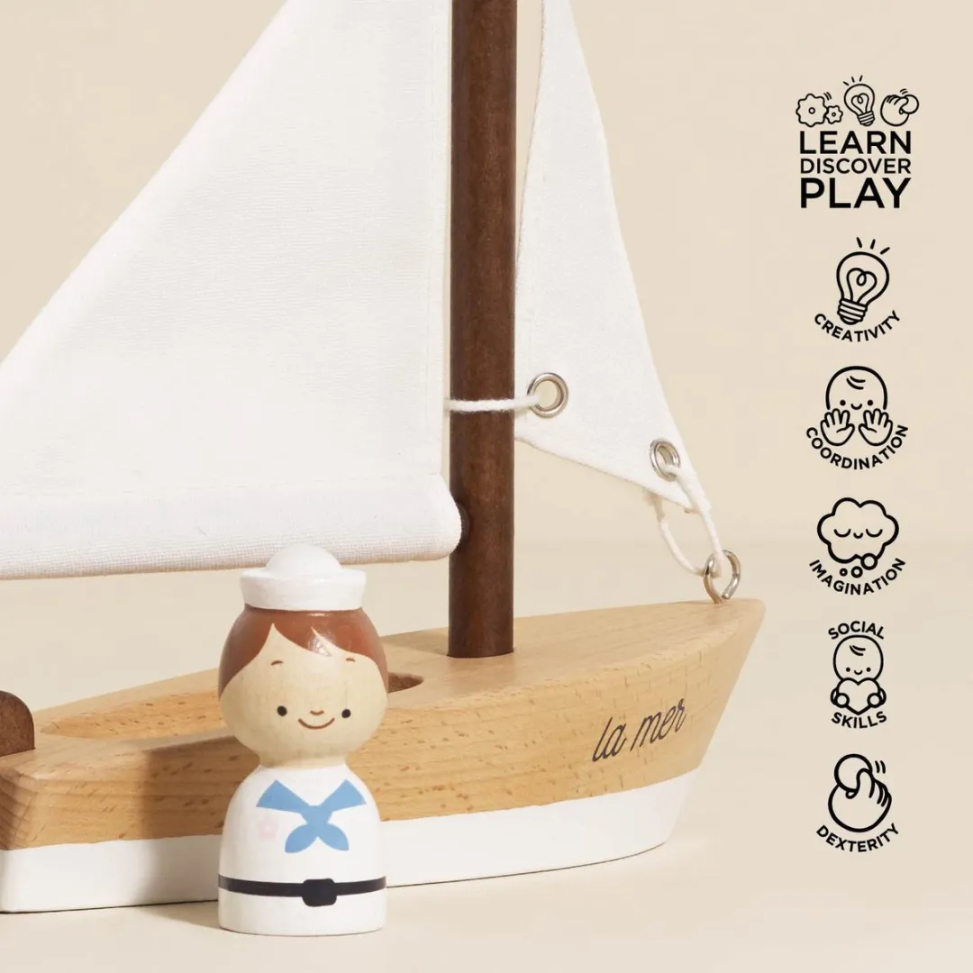 Le Toy Van TV810 Houten Zeilboot - Meerkleurig