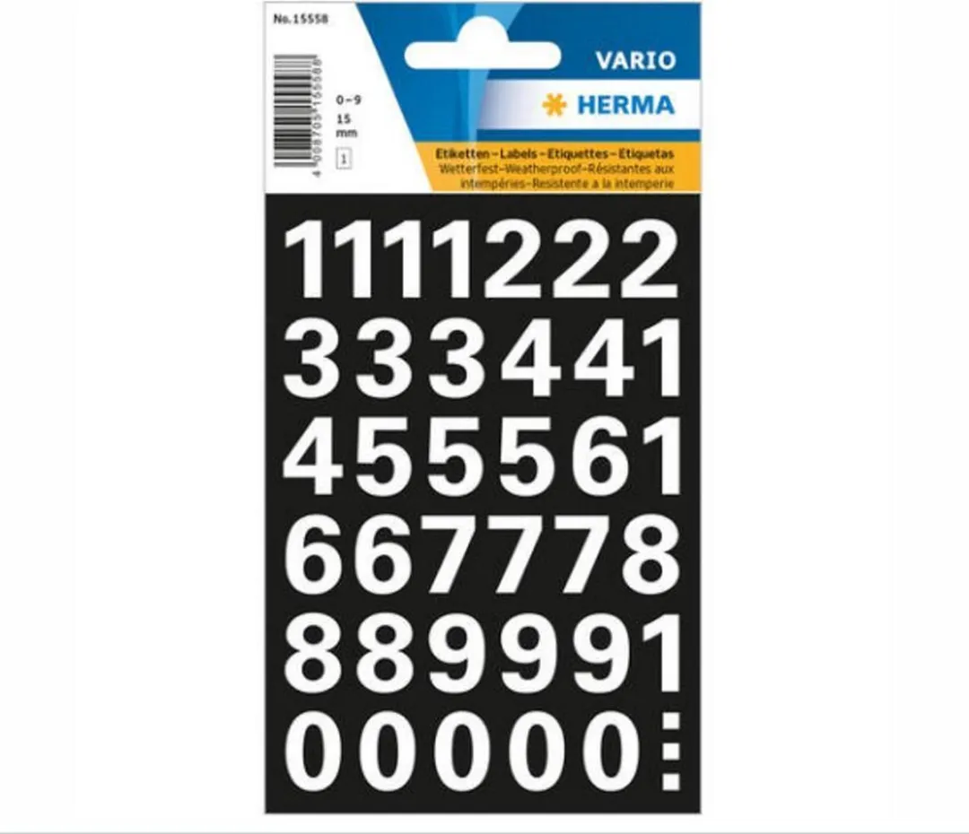 Herma Stickervel Cijfers 0-9 Wit 15mm - Watervast