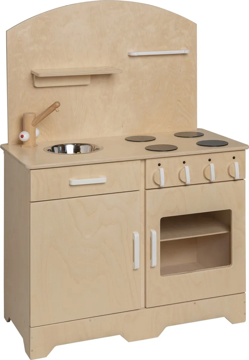 Van Dijk Toys Houten Keukentje Naturel met Wit