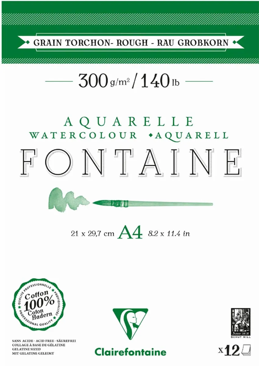 Clairefontaine Aquarelpapierblok A4 Ruw 300g/m²