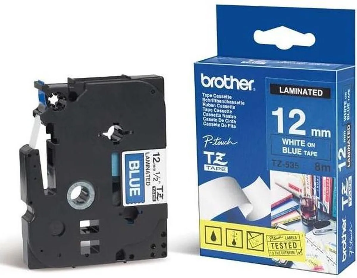 Brother P-touch TZ-535 Labelprinterlint 12mm - Wit op blauw
