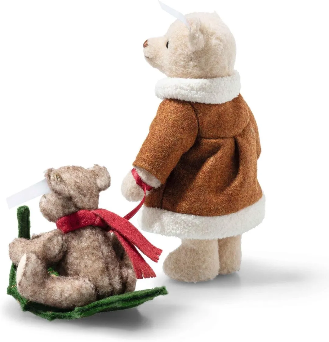 Steiff Mama Teddybeer met kind op slee 23cm - Bruin