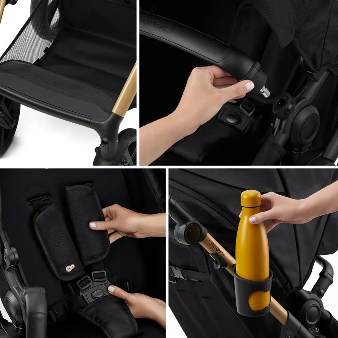 KinderKraft MOOV 2 4-in-1 Kinderwagen - Reiswieg & Autostoel Zwart