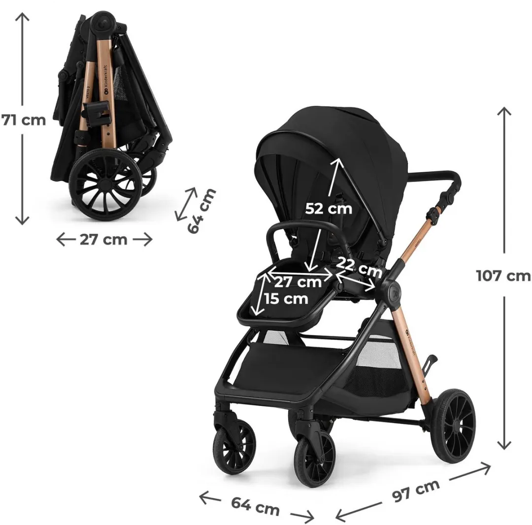 KinderKraft VESTO 2 Buggy - Omkeerbare zitting 5-puntsgordel - Zwart