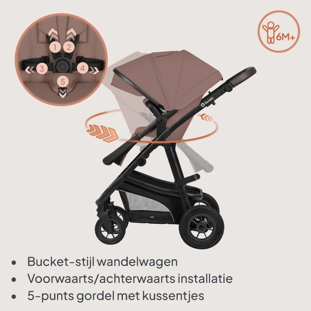 Lionelo Bianka Kinderwagen 3-in-1 - Reiswieg/Wandelwagen/Autostoel - 0-22kg - Beige Bruin