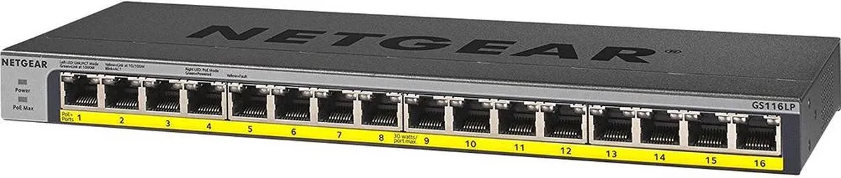 Netgear GS116LP Unmanaged PoE Switch 16 Poorten - 76W