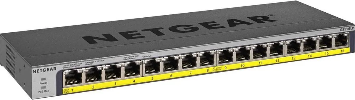 Netgear GS116LP Unmanaged PoE Switch 16 Poorten - 76W
