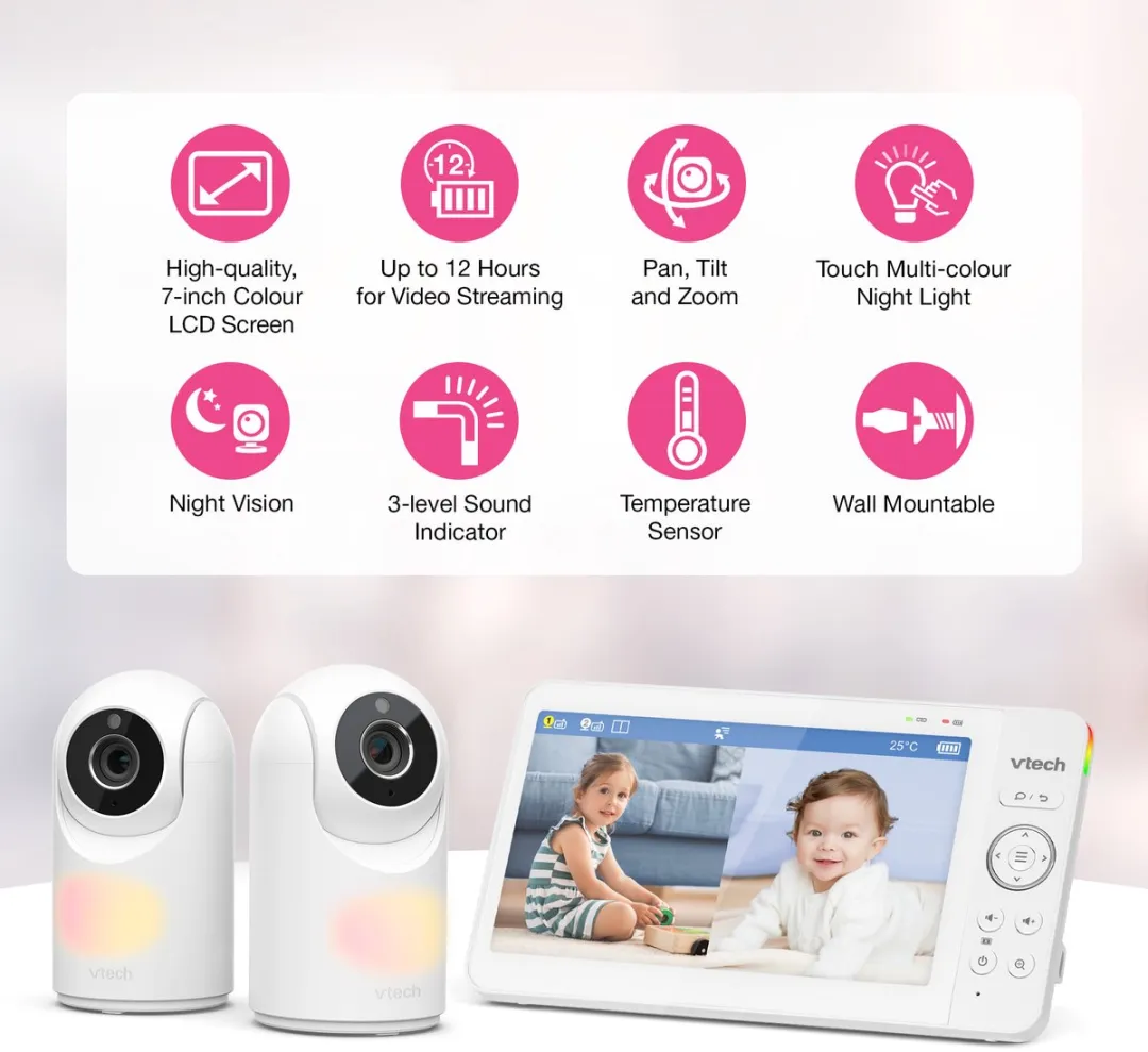 Vtech 7467-2 Babyfoon met 2 Camera's - 7 inch - Intercom