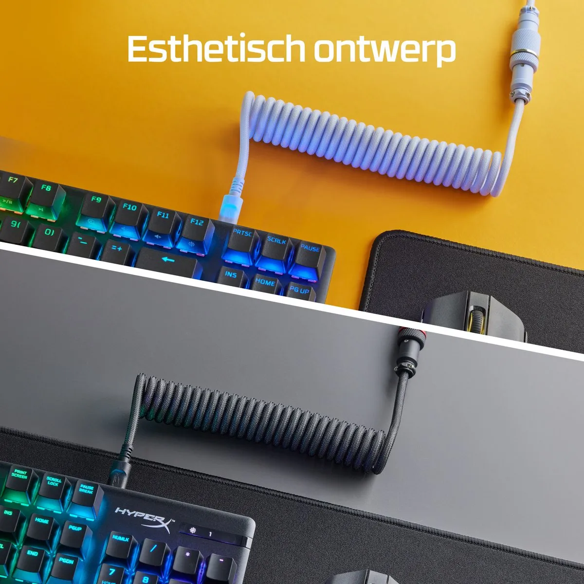 HyperX USB-C Kabel Spiraal - Licht Blauw/Wit