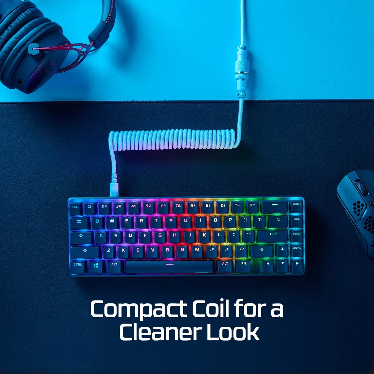 HyperX USB-C Kabel Spiraal - Licht Blauw/Wit