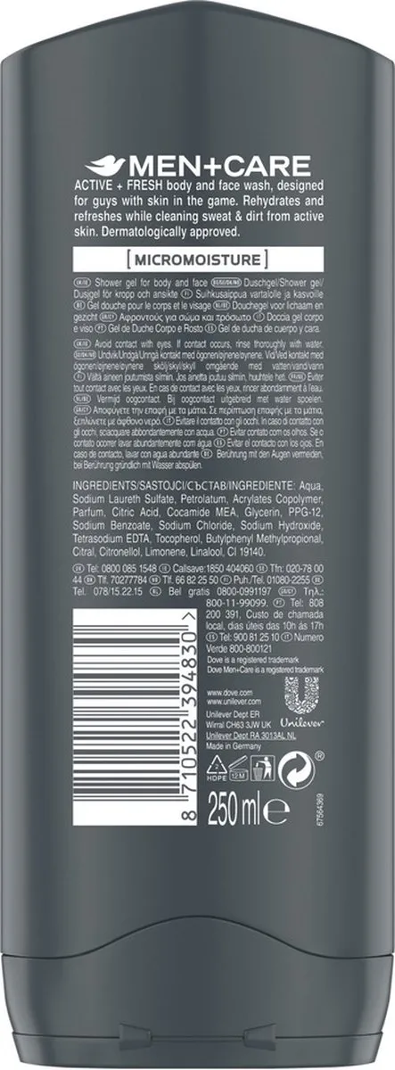 Dove Men+Care Active+Fresh Douchegel 250ml