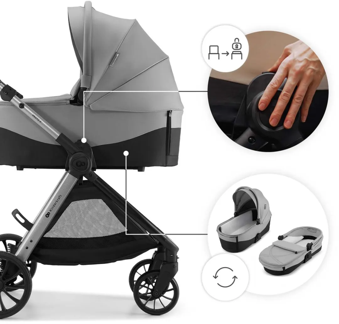 KinderKraft VESTO 2 Kinderwagen - Reiswieg EN1466 - Grijs