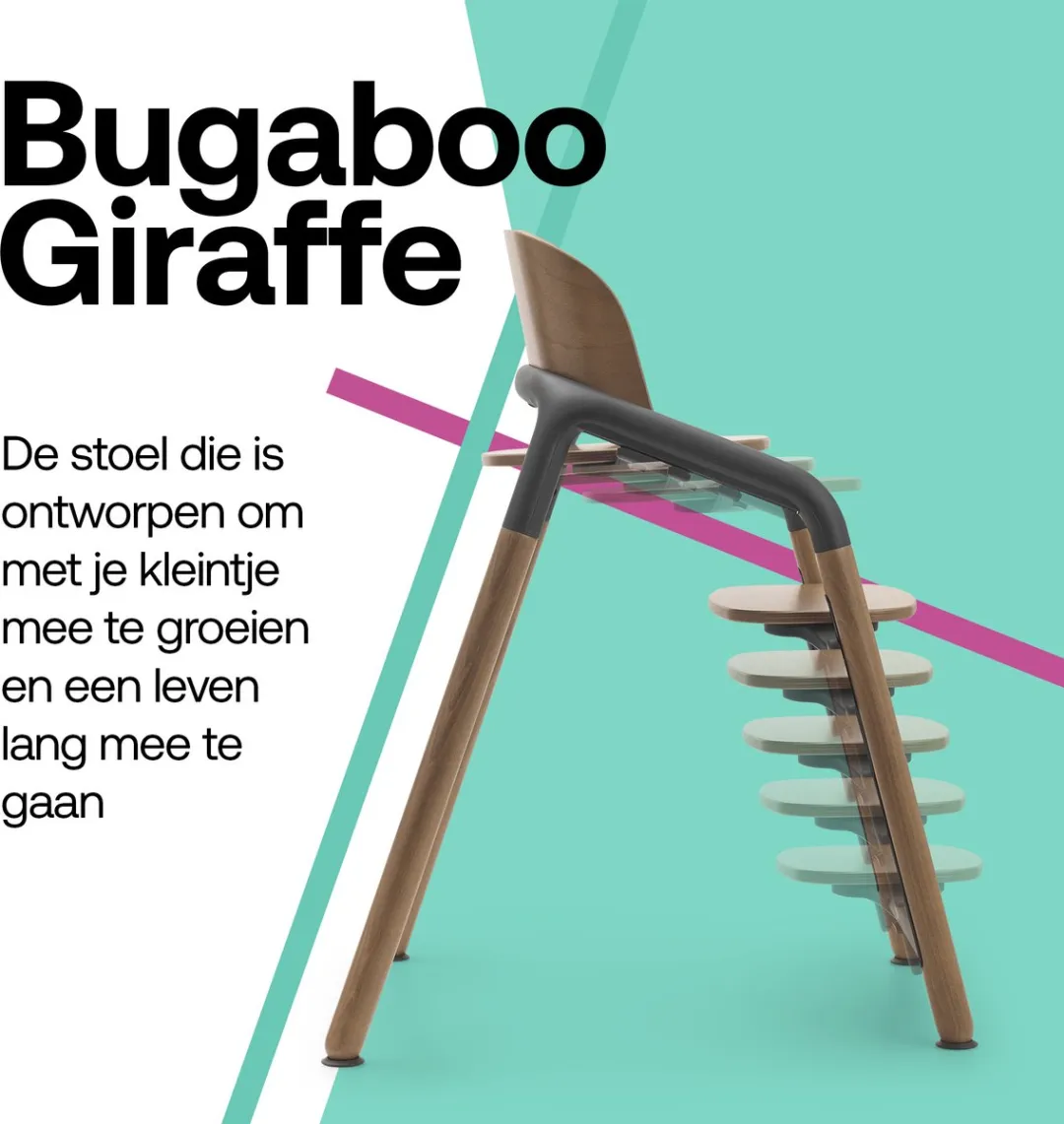 Bugaboo Giraffe Kinderstoel - Donker Hout/Grijs