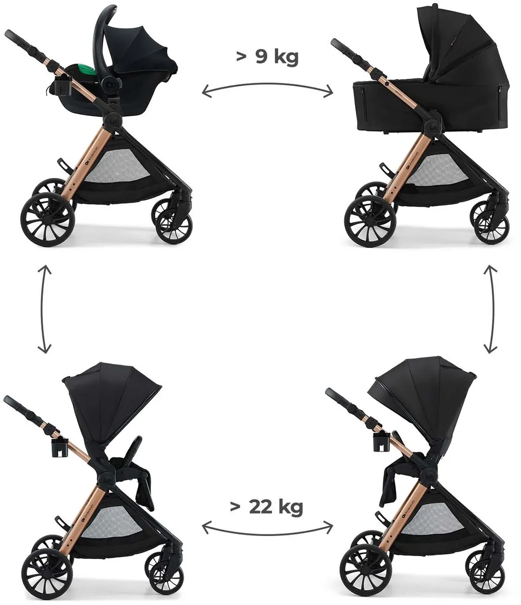 KinderKraft VESTO 2 3-in-1 Kinderwagen - MINK PRO 2 Autostoel - Zwart