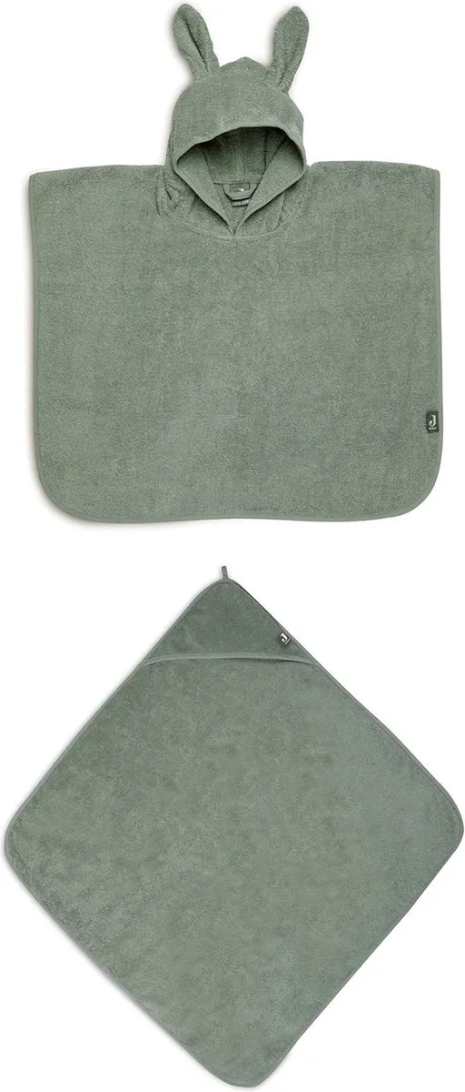 Jollein Badstof Set Ash Green - Badcape & Badponcho 75x75cm