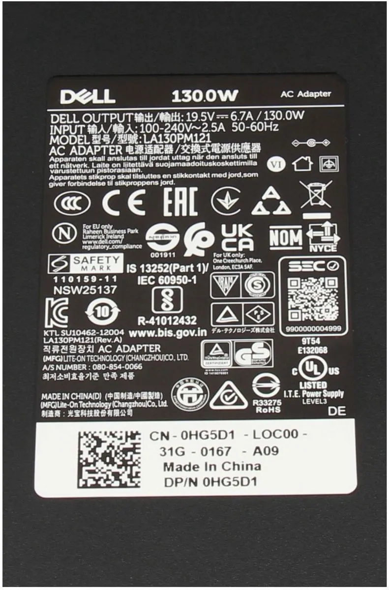 Dell 0M55GJ Oplader 130W - Laptop