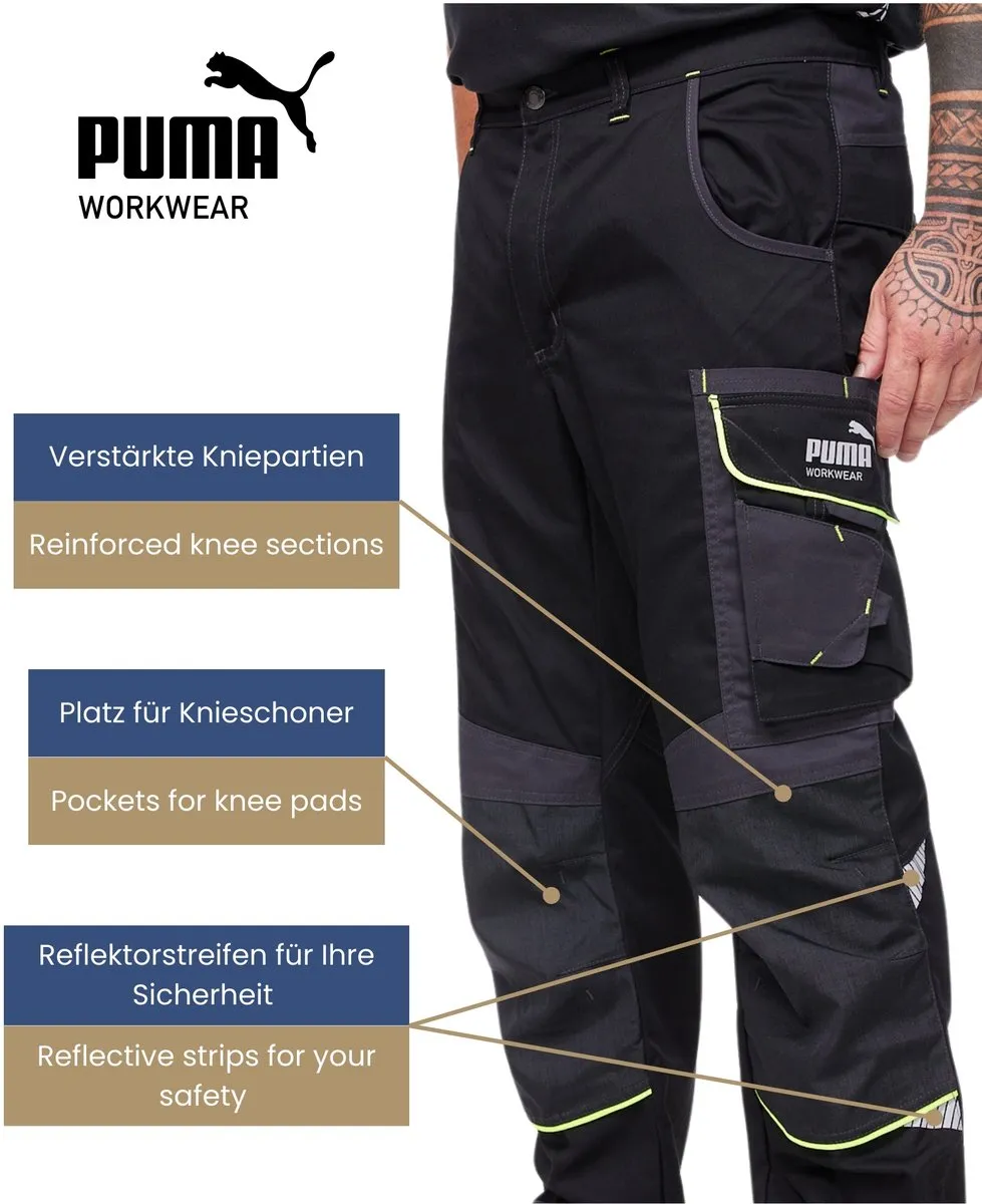PUMA Workwear Precision X Werkbroek - Kniezakken - Versterkte knieën - Zwart/Neon