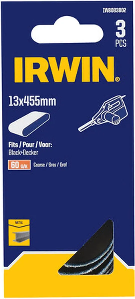 Irwin Schuurband Black+Decker Powerfile Metaal 13x455mm - 3 Stuks