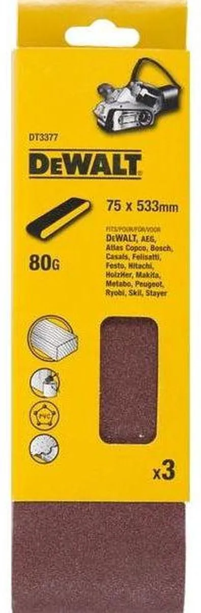 DeWalt DT3377 P80 Schuurband 75x533mm - 3 Stuks