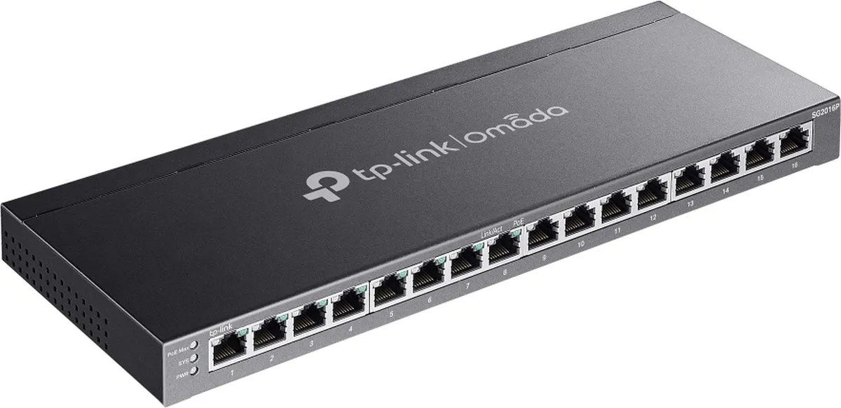 TP-Link TL-SG2016P Netwerkswitch 16 Poorten - 120W PoE - Zwart