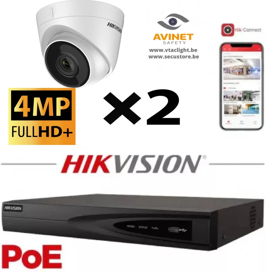Hikvision PRO Serie DS-2CD1383G2 KITLITE2TURRET IP Camera Kit - 2x 8MP - 4 Kanalen - 2TB