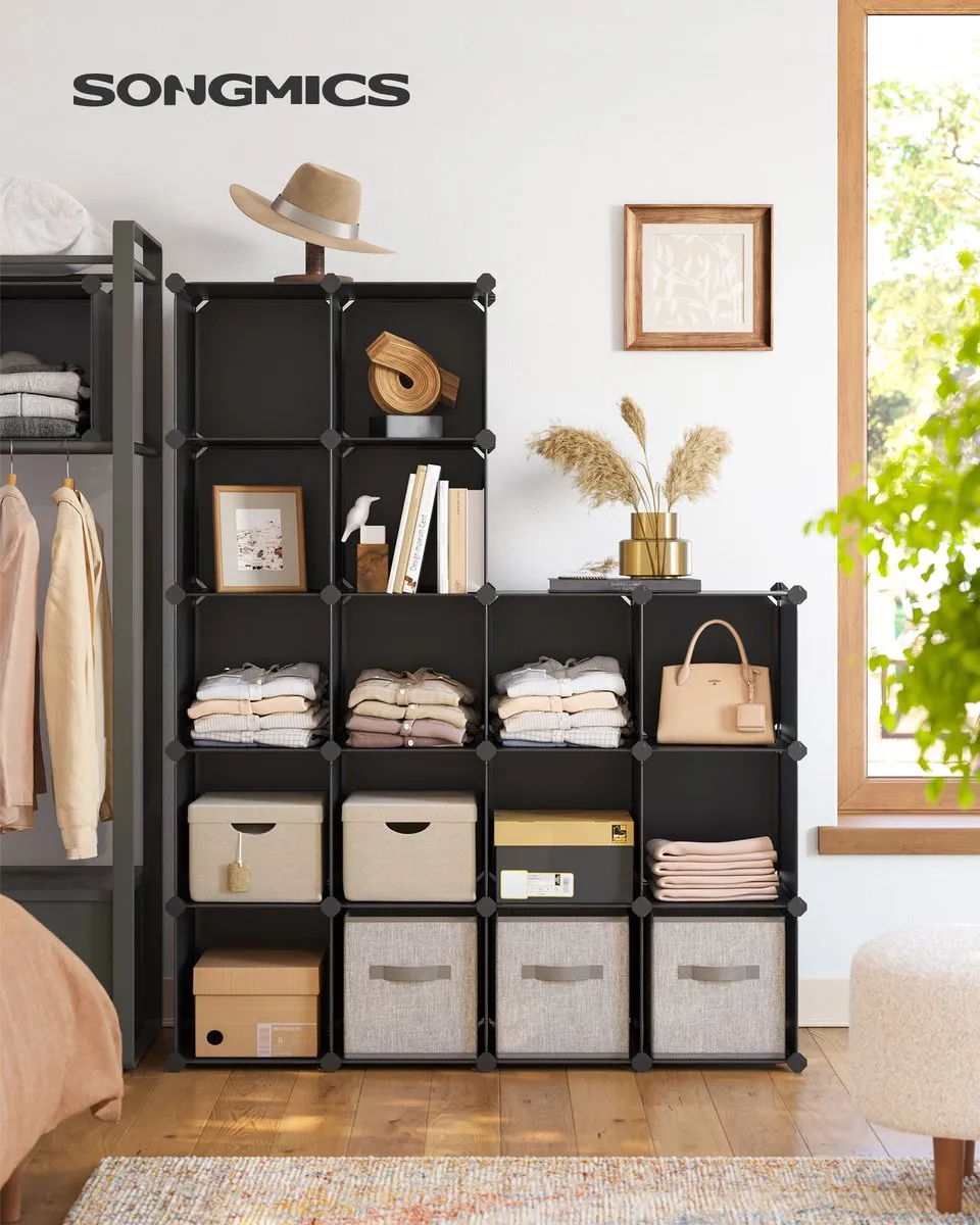 Songmics LPC44BK Modulair Schoenenrek - 16 Stapelbare Kubussen - Zwart - afbeelding 6 van 6