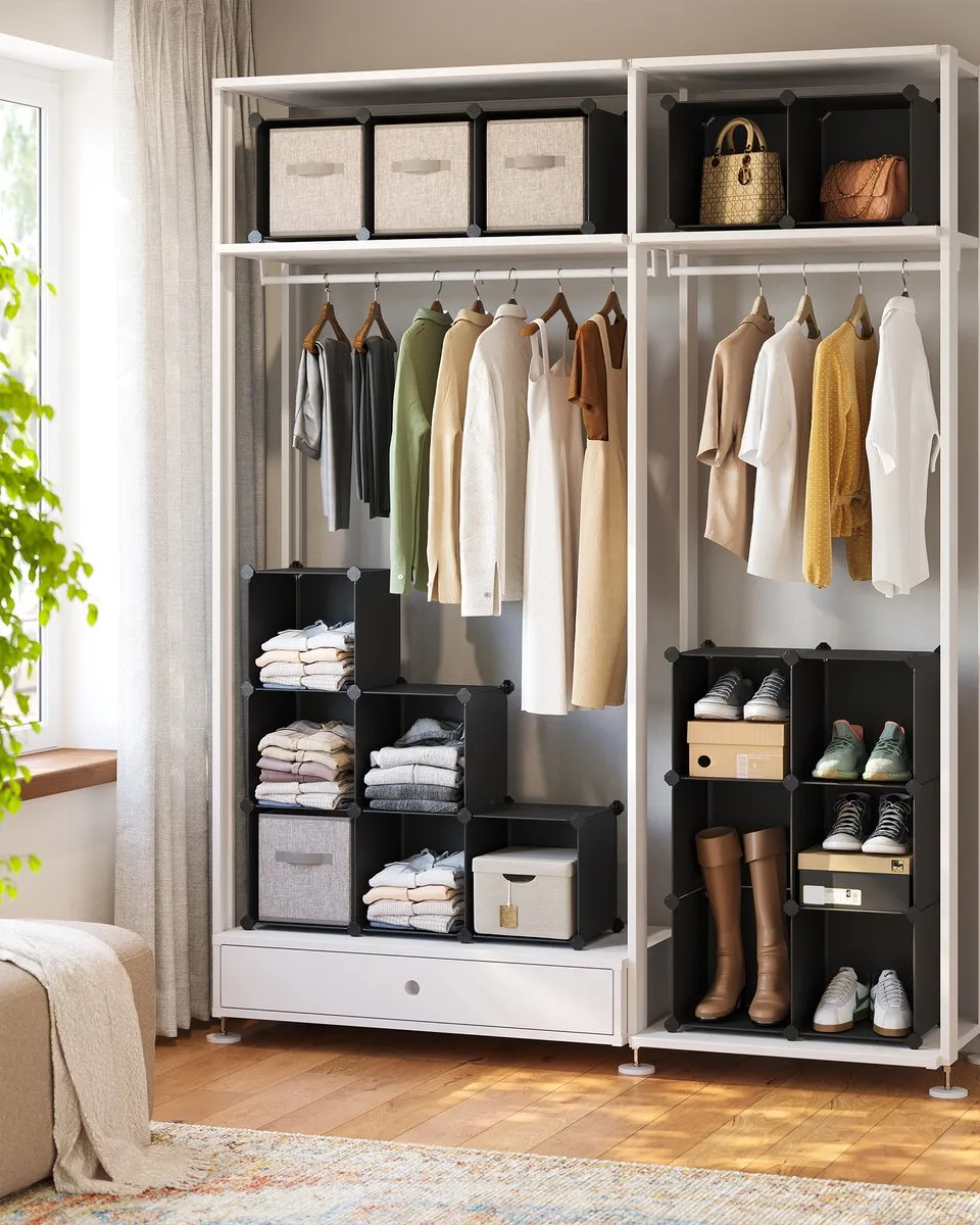 Songmics LPC44BK Modulair Schoenenrek - 16 Stapelbare Kubussen - Zwart