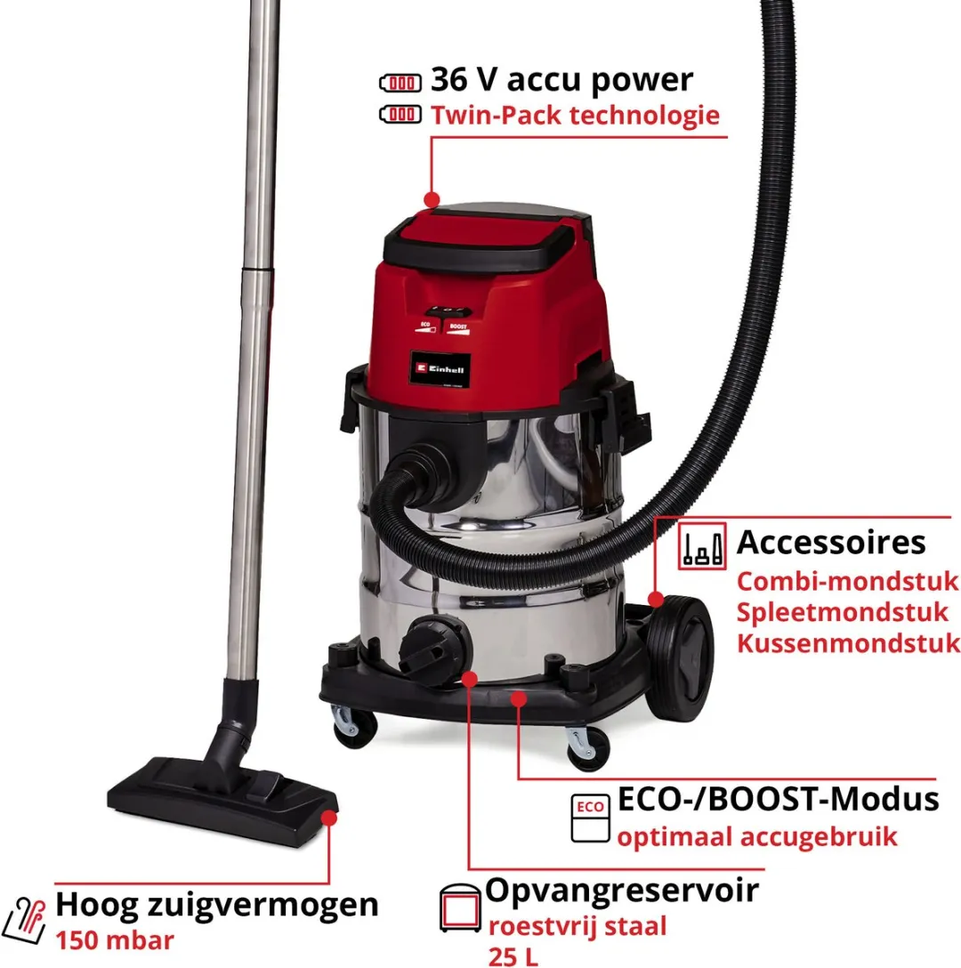 Einhell TE-VC 36/25 Li S Accu Nat-/Droogzuiger - 25L - Blaasfunctie