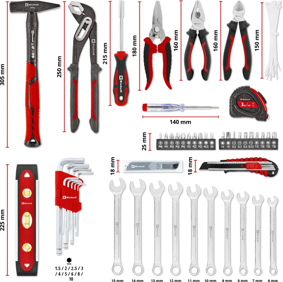 Einhell 79-delige Verhuisgereedschapset - Rood/Zwart