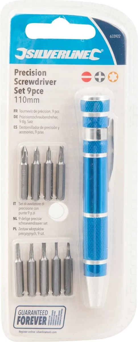 Silverline 9-delige Precisie Schroevendraaier Set 110mm - MPN 633922