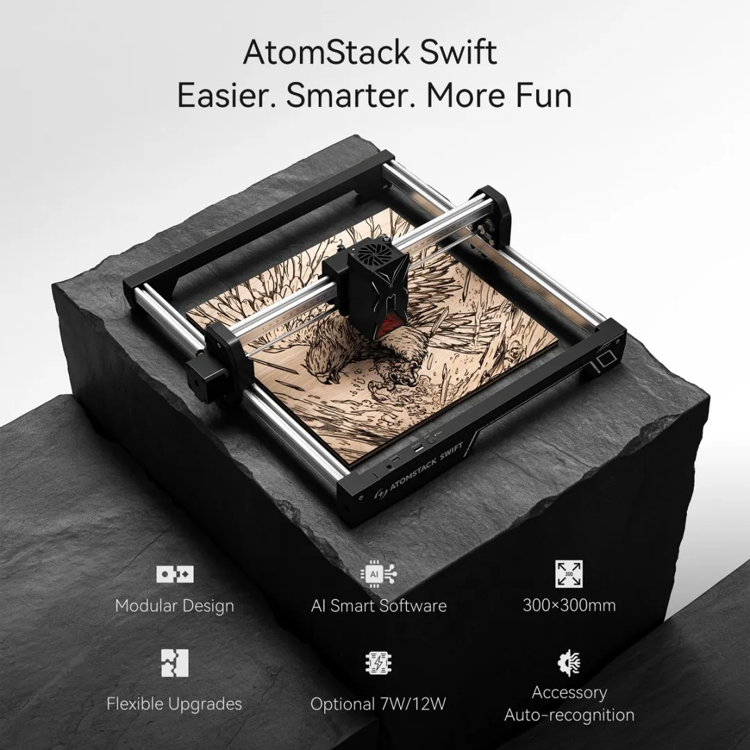 ATOMSTACK Swift 7W Lasergraveermachine 300x300mm - 7W - Zwart